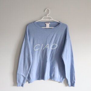 Bartolini 'Ciao' Wool Cashmere Blue XL Italian Knit Long Sleeve Crew Sweater